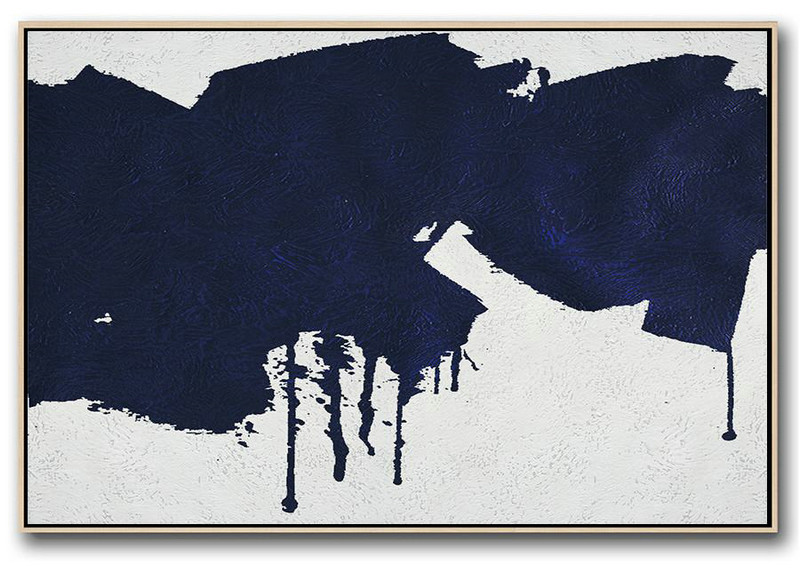 Horizontal Navy Painting Abstract Minimalist Art On Canvas,Contemporary Art Wall Decor #O7I2